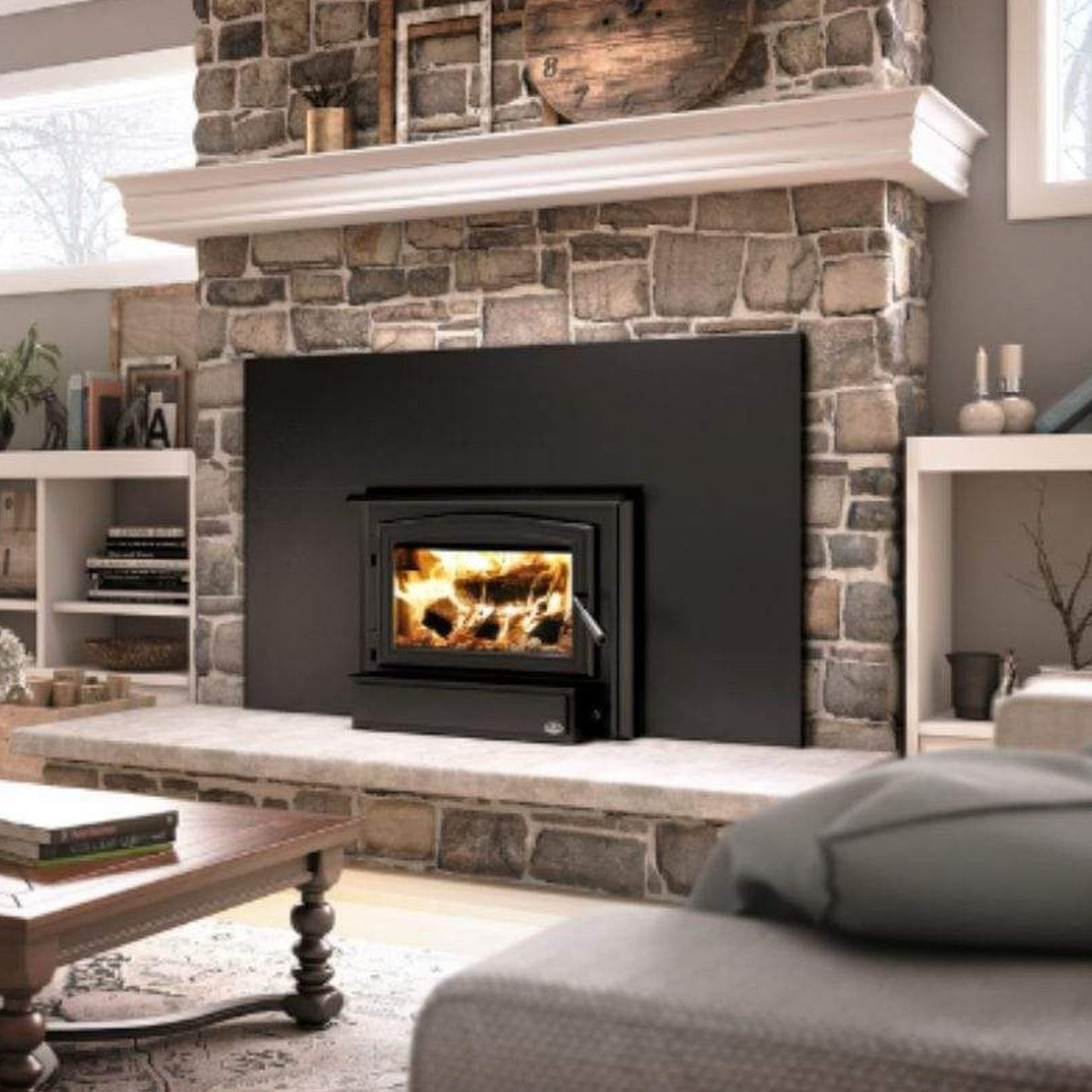 Osburn 1700 Wood Insert With Black Door Overlay, Faceplate & Black Large Faceplate Trims