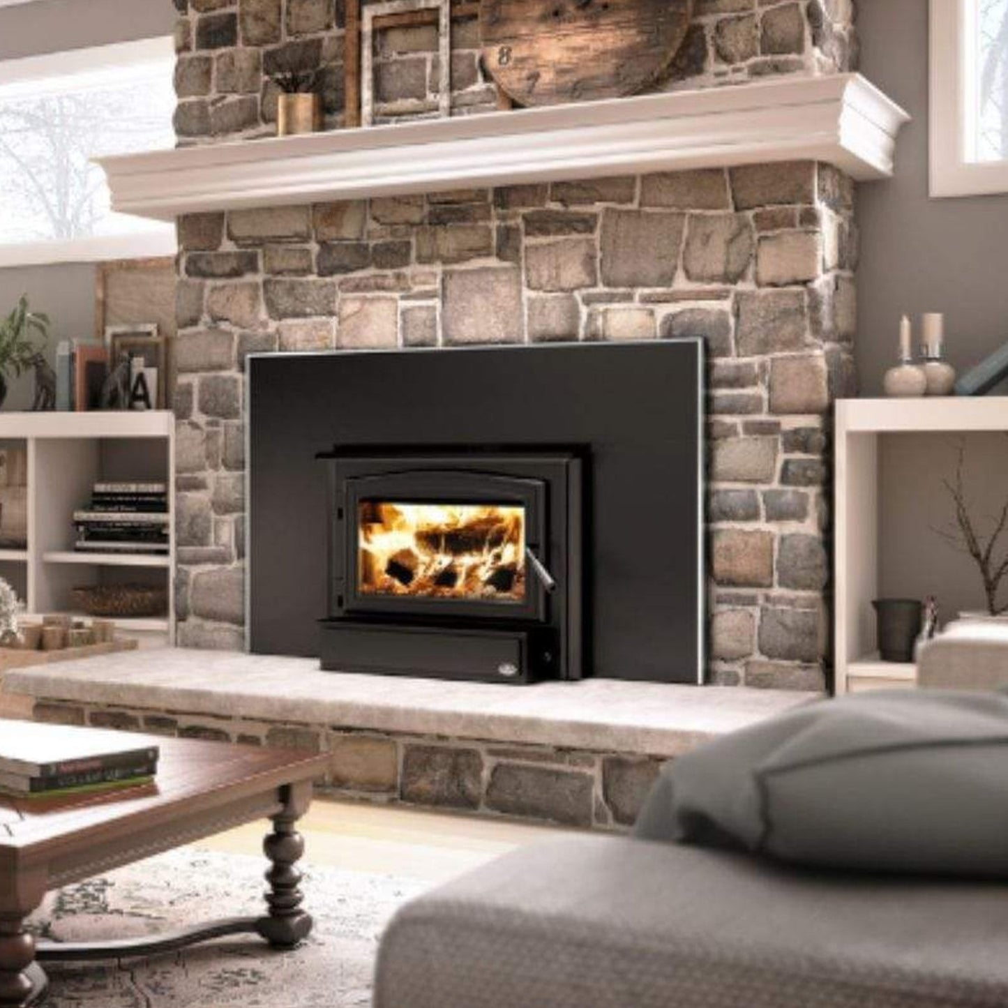 Osburn 1700 Wood Insert With Black Door Overlay, Faceplate & Brushed Nickel Faceplate Trims