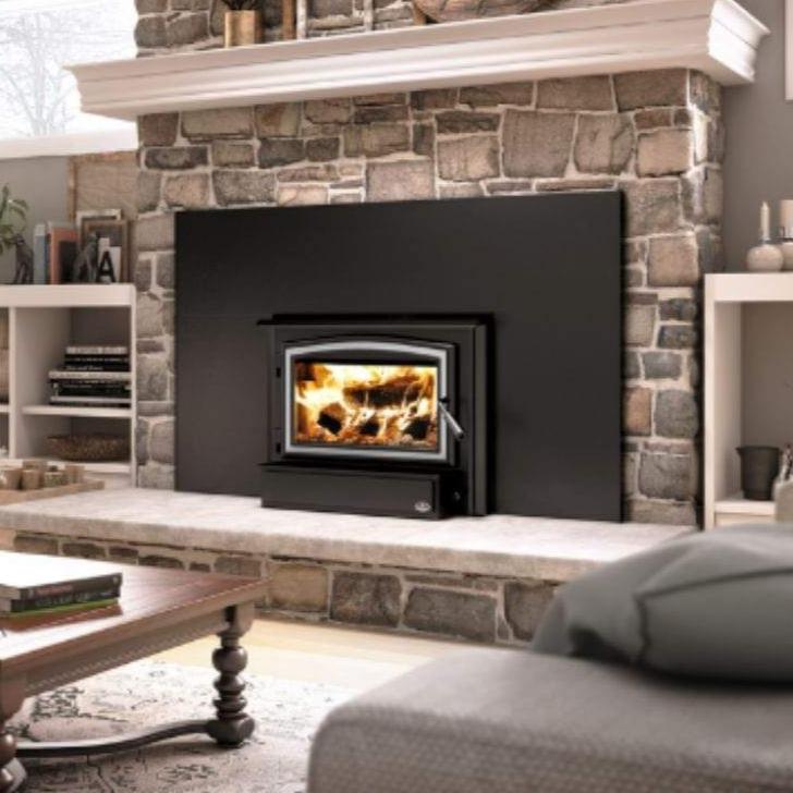 Osburn 1700 Wood Insert With Brushed Nickel Door Overlay, Faceplate, Black Faceplate Trims & Forever Flex Liner Kit
