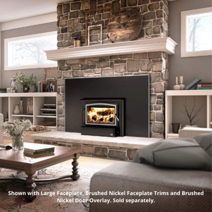 Osburn 1700 Wood Insert With Brushed Nickel Door Overlay, Faceplate & Black Large Faceplate Trims
