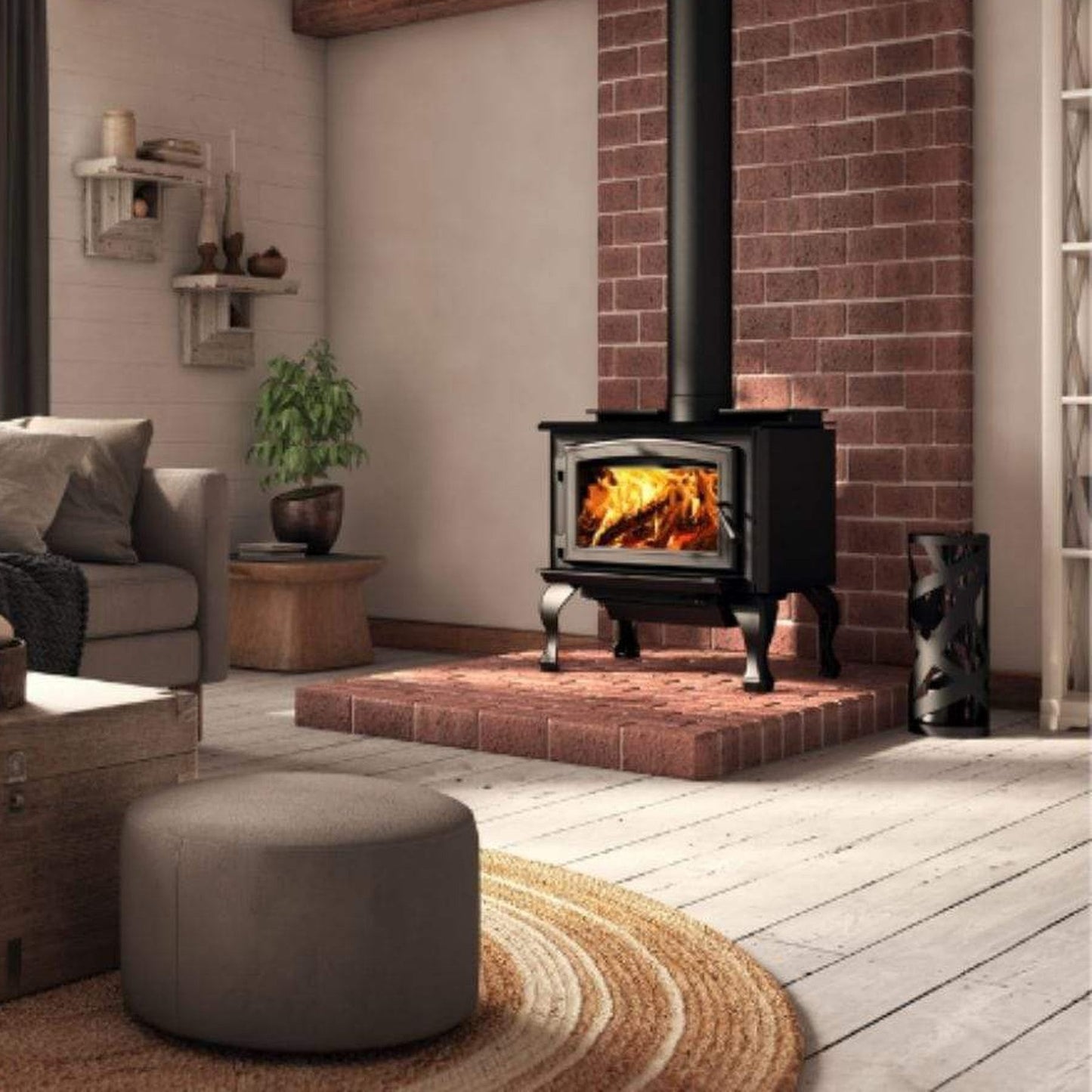 Osburn 1700 Wood Stove With Black Door Overlay & Black Cast Iron Traditional Legs With Ash Drawer