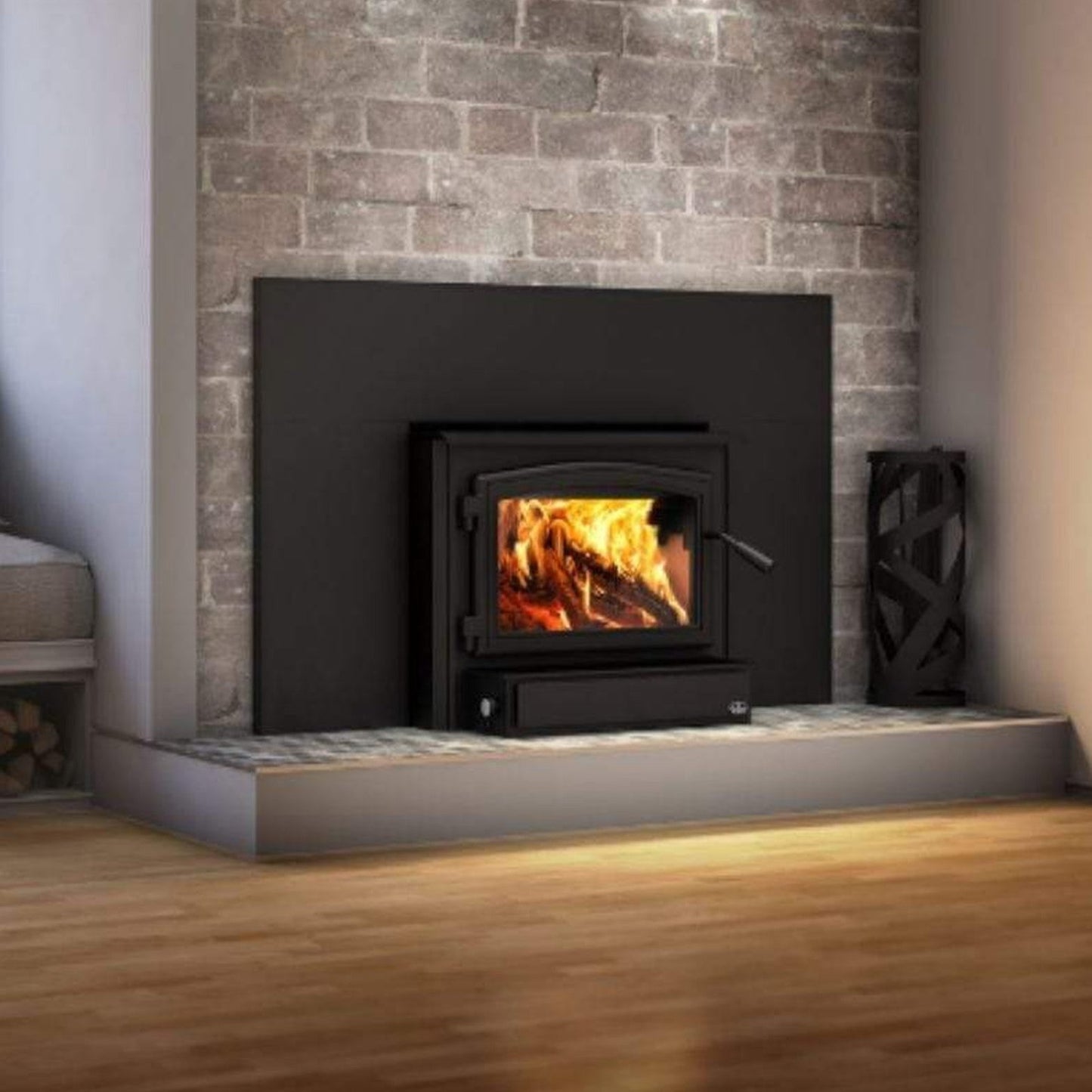Osburn 2000 Wood Insert With Black Door Overlay, Faceplate & Black Large Faceplate Trims