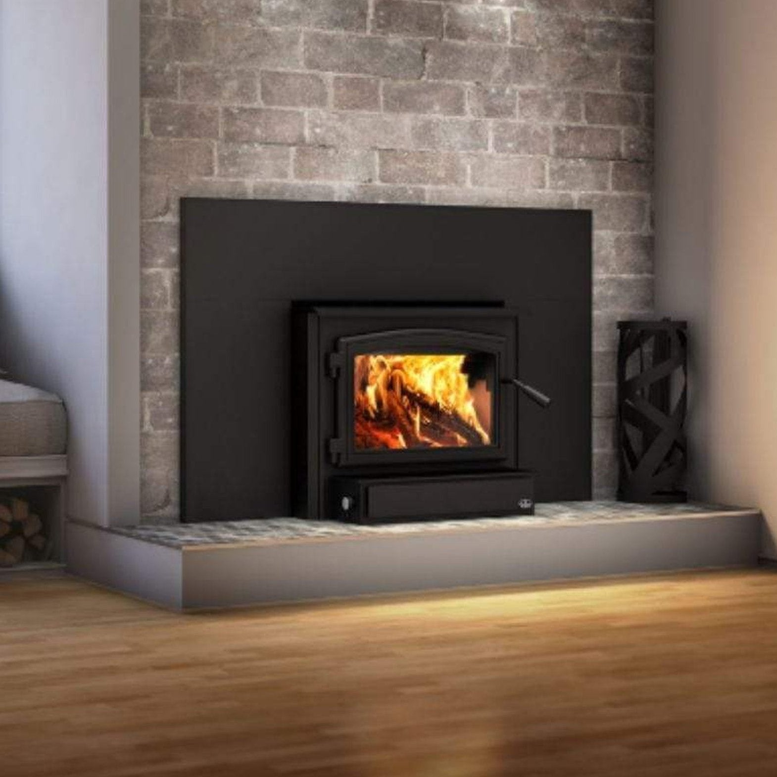 Osburn 2000 Wood Insert With Black Door Overlay, Faceplate & Black Large Faceplate Trims