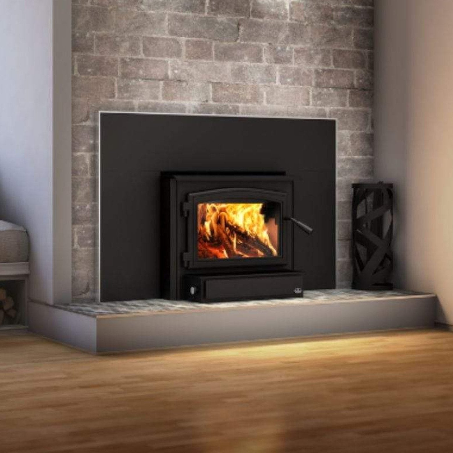 Osburn 2000 Wood Insert With Black Door Overlay, Faceplate & Brushed Nickel Faceplate Trims