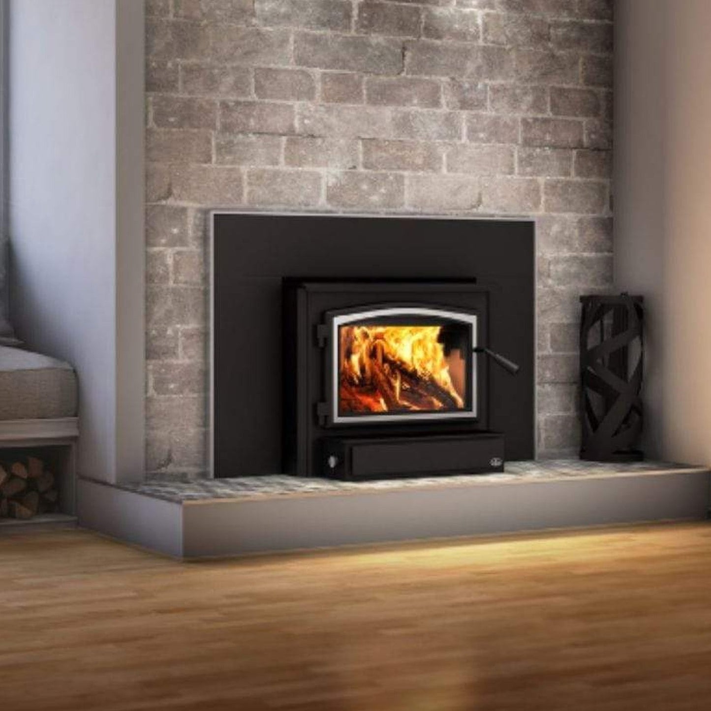 Osburn 2000 Wood Insert With Brushed Nickel Door Overlay, Faceplate & Brushed Nickel Faceplate Trims