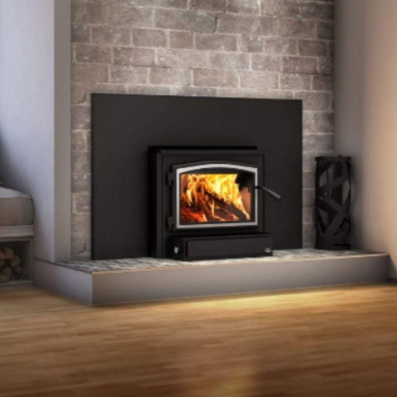 Osburn 2000 Wood Insert With Brushed Nickel Door Overlay, Large Faceplate, Black Faceplate Trims & Forever Flex Liner Kit