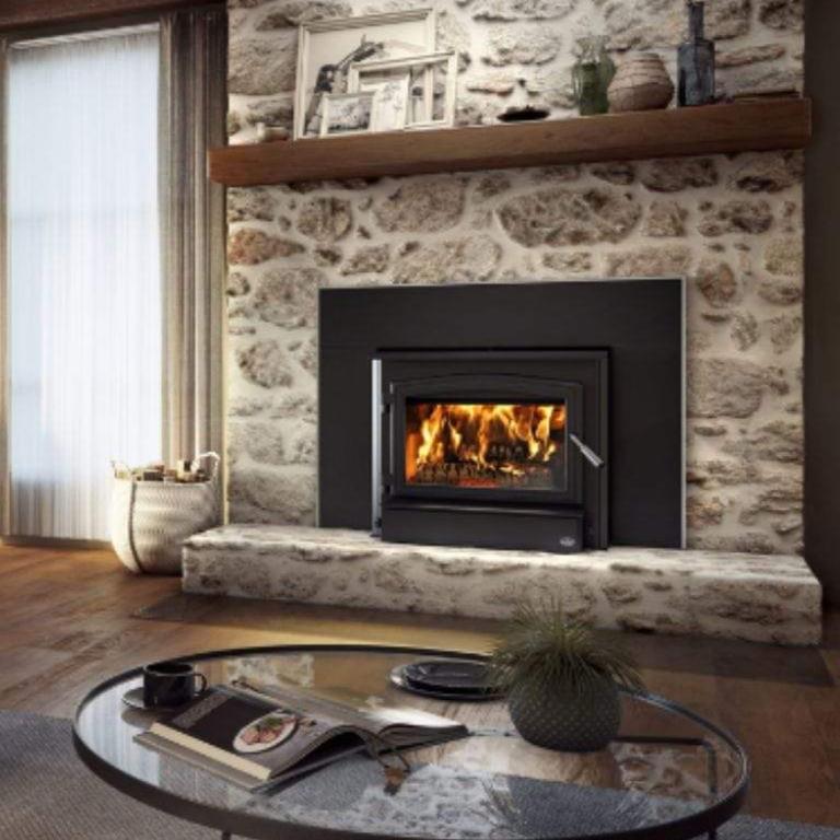 Osburn 3500 Wood Insert With Black Door Overlay, Faceplate, Brushed Nickel Faceplate Trims & Forever Flex Liner Kit