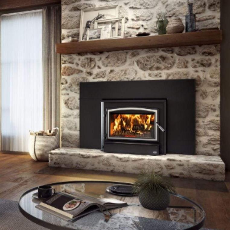 Osburn 3500 Wood Insert With Brushed Nickel Door Overlay, Large Faceplate, Black Faceplate Trims & Forever Flex Liner Kit