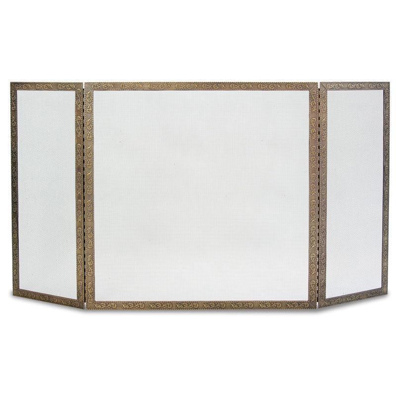 Pilgrim 49" Antique Brass Bay Branch Embossed Tri-Panel Screen