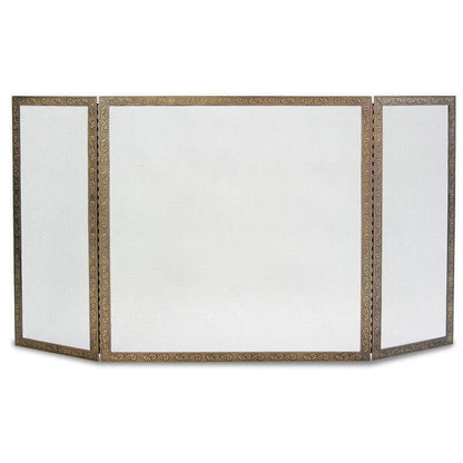 Pilgrim 49" Antique Brass Bay Branch Embossed Tri-Panel Screen