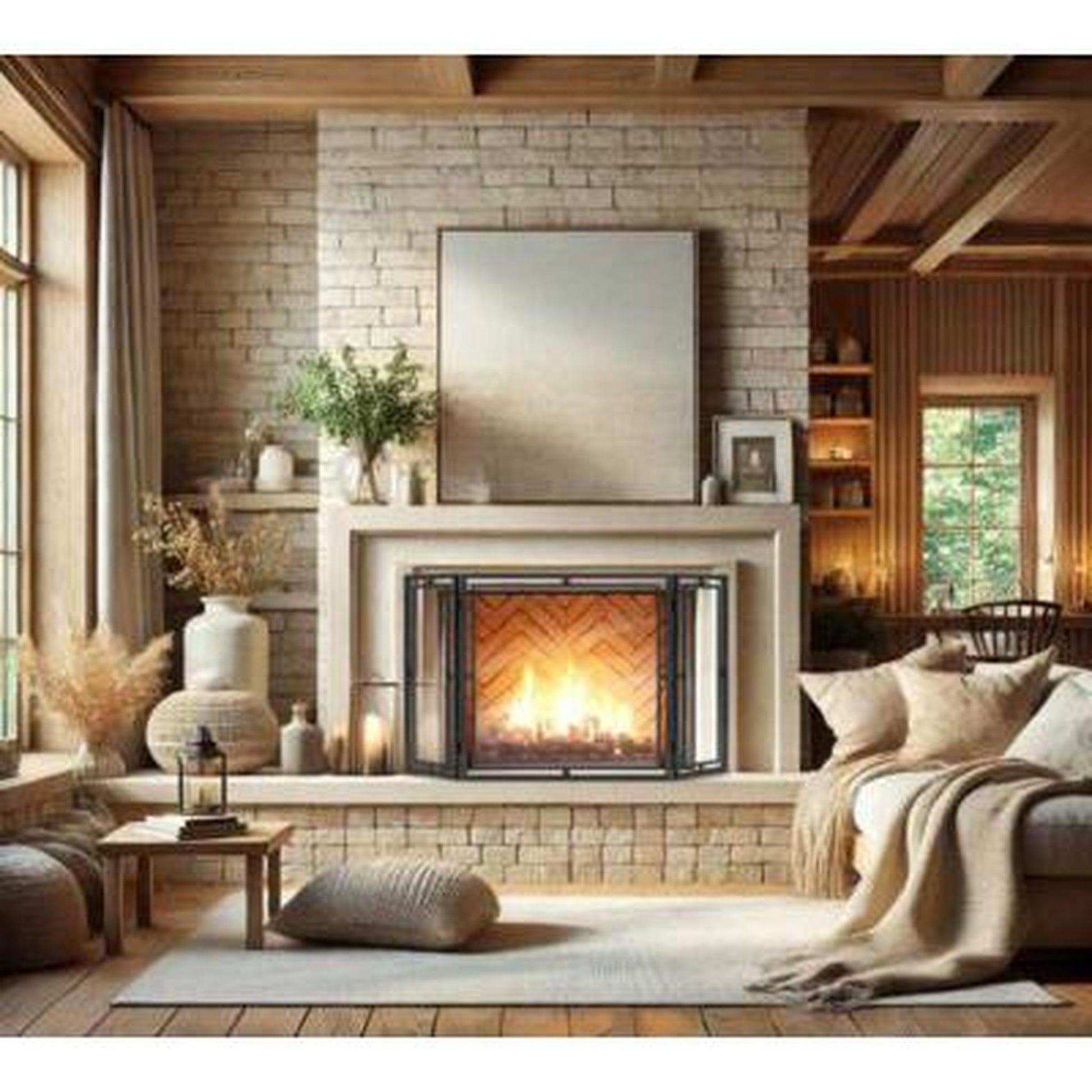 Pilgrim 50" Black Floating Glass Tri-Panel Screen