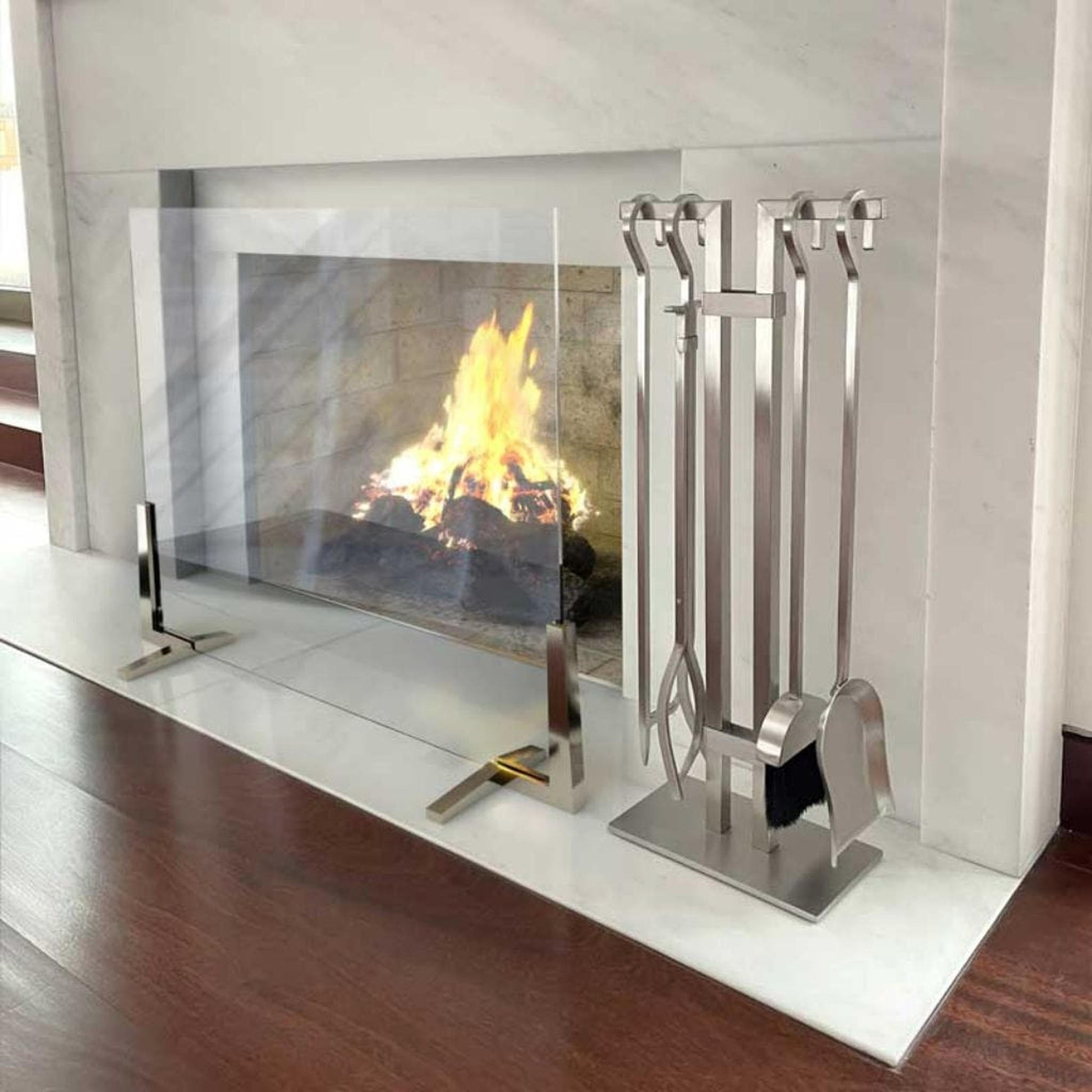 Pilgrim Axton 39" Satin Nickel Glass Screen