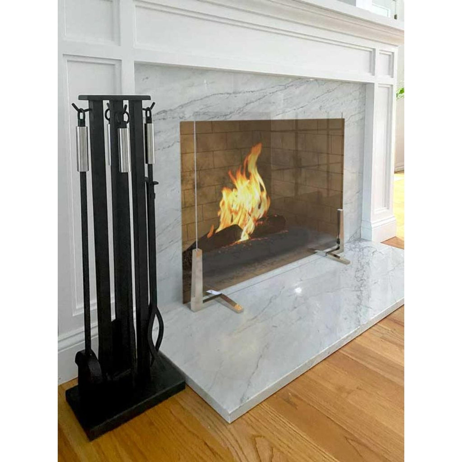 Pilgrim Axton 39" Satin Nickel Glass Screen