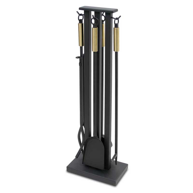 Pilgrim Contemporary 32" Matte Black 4-Piece Tool Set With Brass Handles