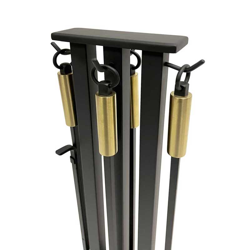 Pilgrim Contemporary 32" Matte Black 4-Piece Tool Set With Brass Handles