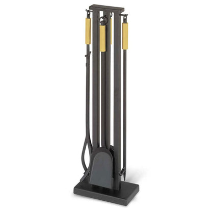 Pilgrim Contemporary 32" Matte Black 4-Piece Tool Set With Brass Handles