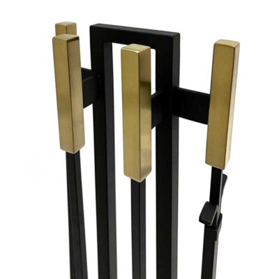 Pilgrim Modern 31" Matte Black 4-Piece Tool Set With Brass Handles