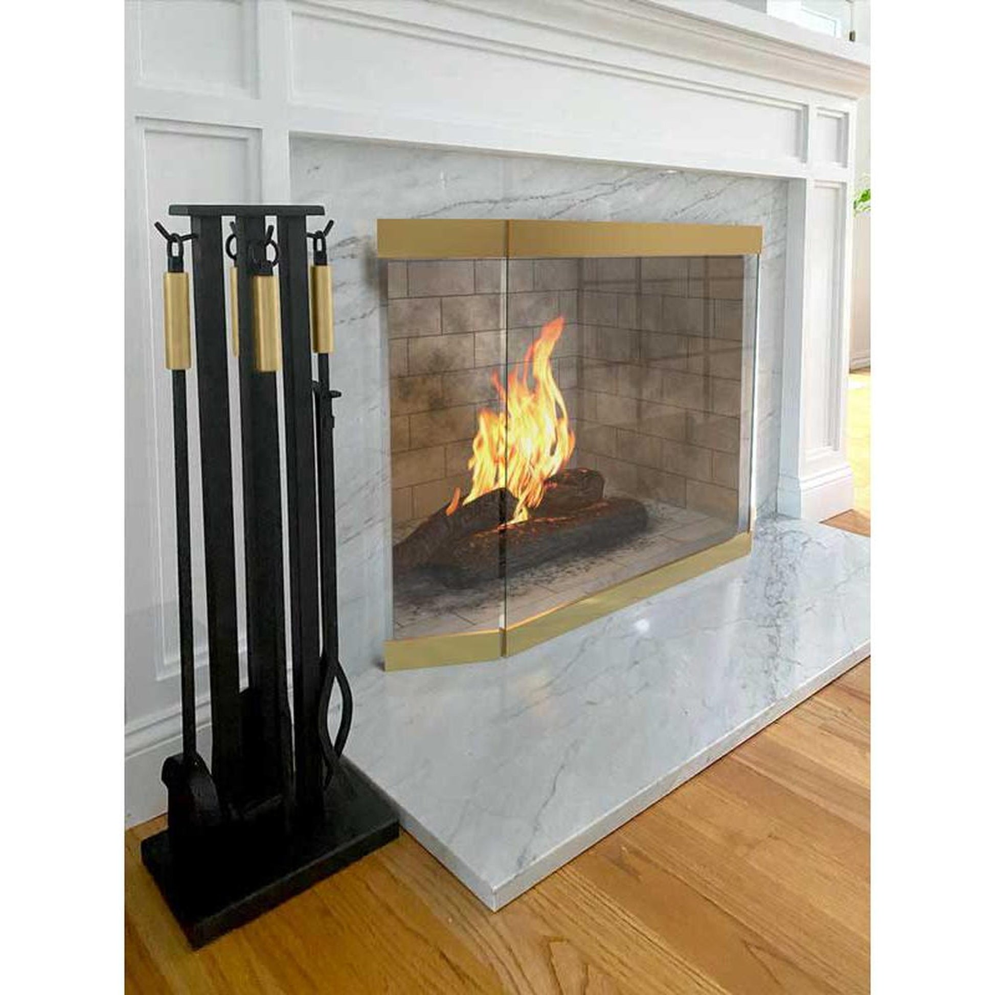 Pilgrim Modern 46" Burnished Brass Glass Tri-Panel Screen