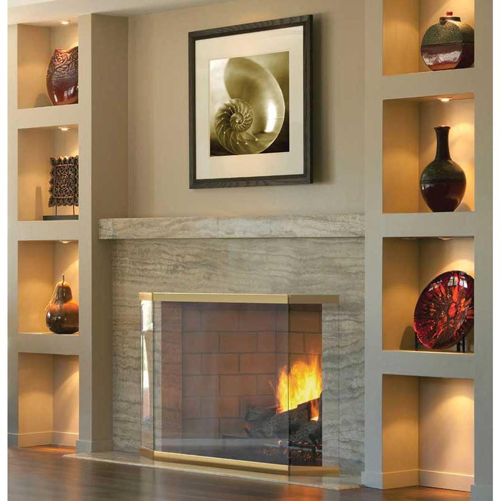 Pilgrim Modern 46" Burnished Brass Glass Tri-Panel Screen