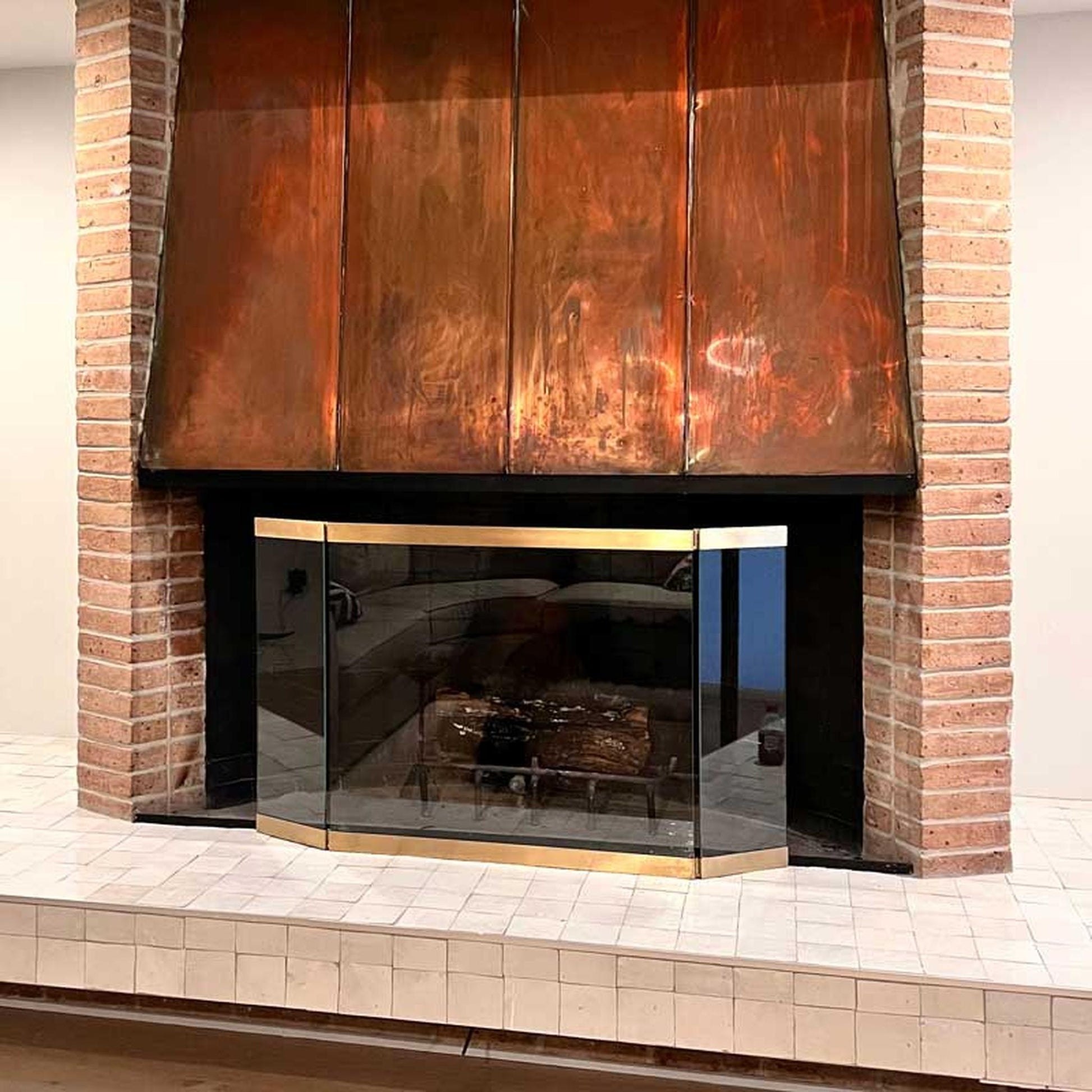 Pilgrim Modern 46" Burnished Brass Glass Tri-Panel Screen