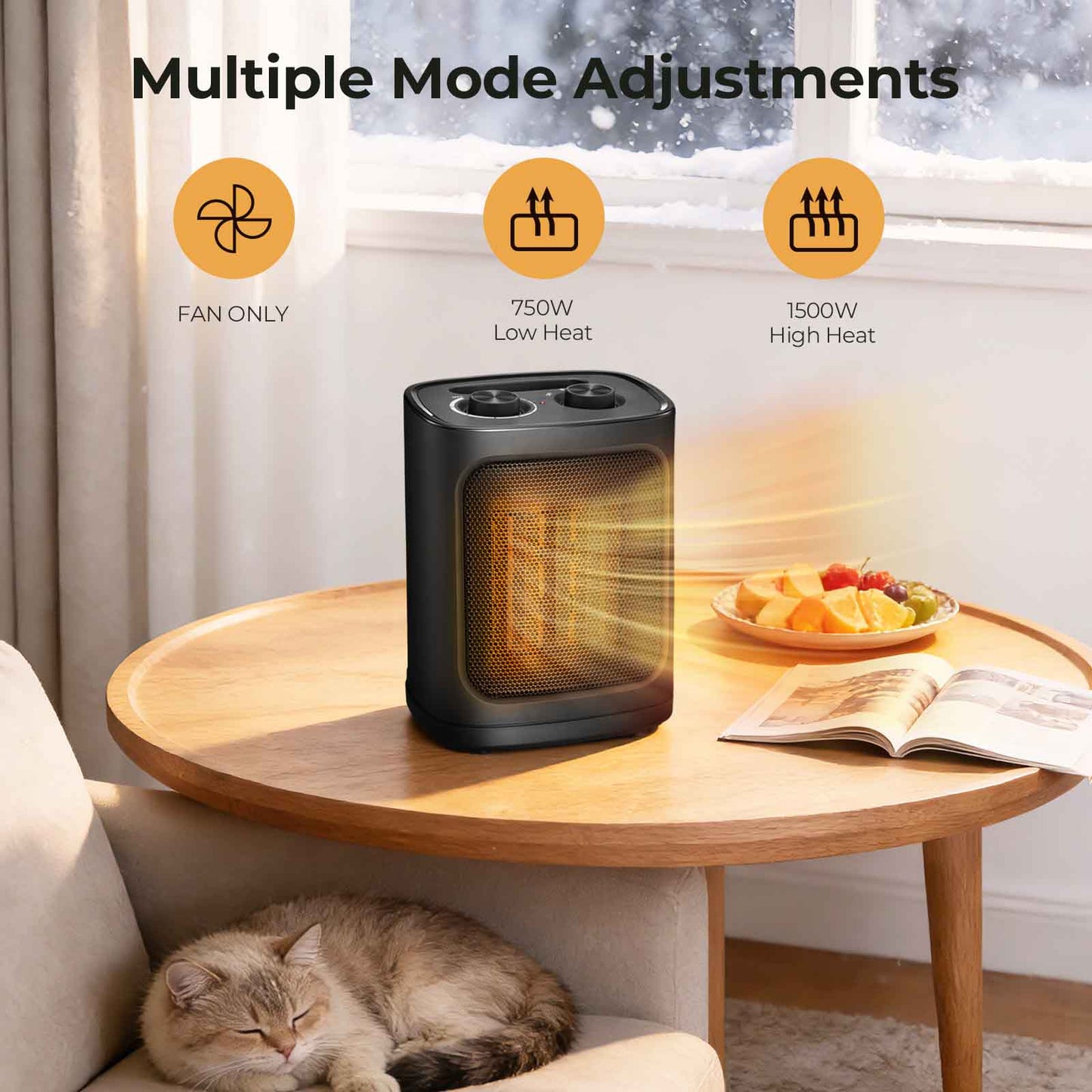 R.W.FLAME Black 1500W Electric Heater With Adjustable Thermostat