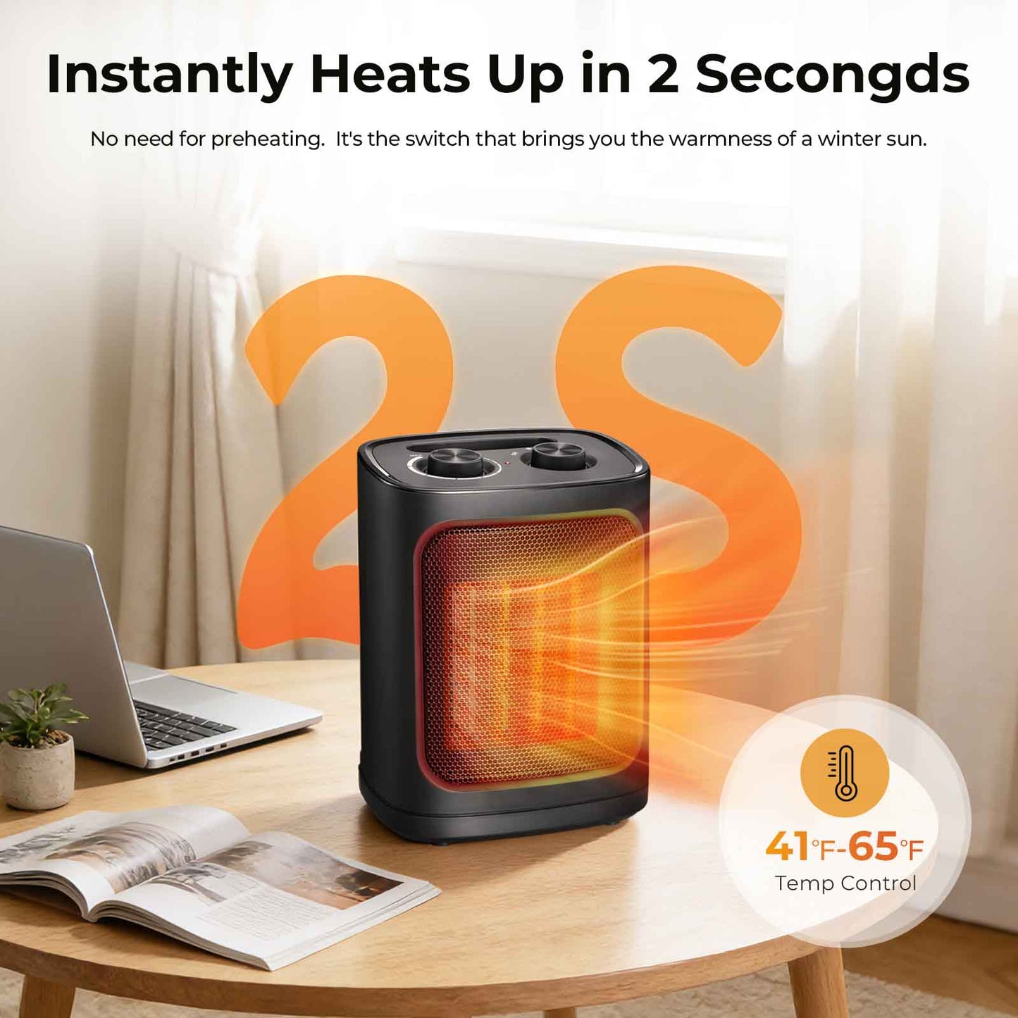R.W.FLAME Black 1500W Electric Heater With Adjustable Thermostat