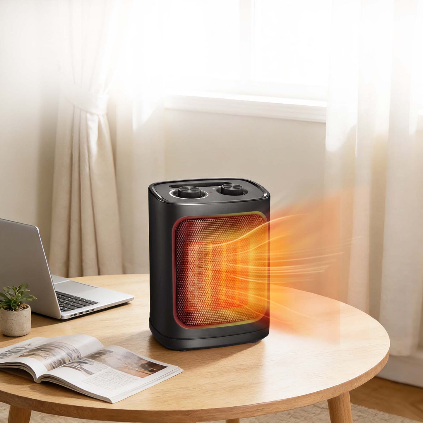 R.W.FLAME Black 1500W Electric Heater With Adjustable Thermostat