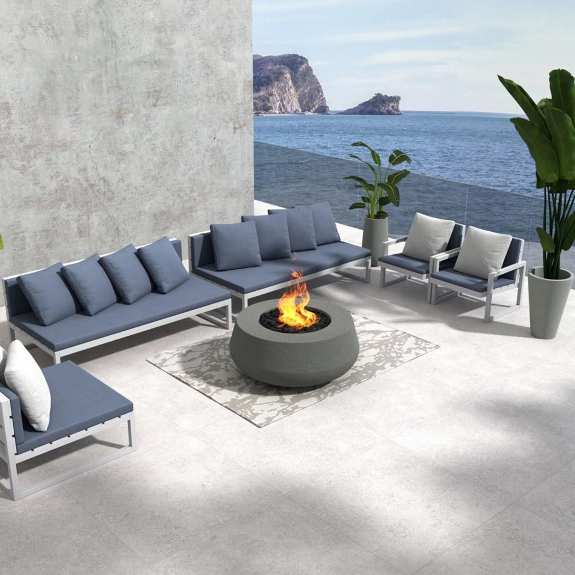 Prism Hardscapes Dune 42" Pewter Round Liquid Propane Concrete Fire Pit Bowl