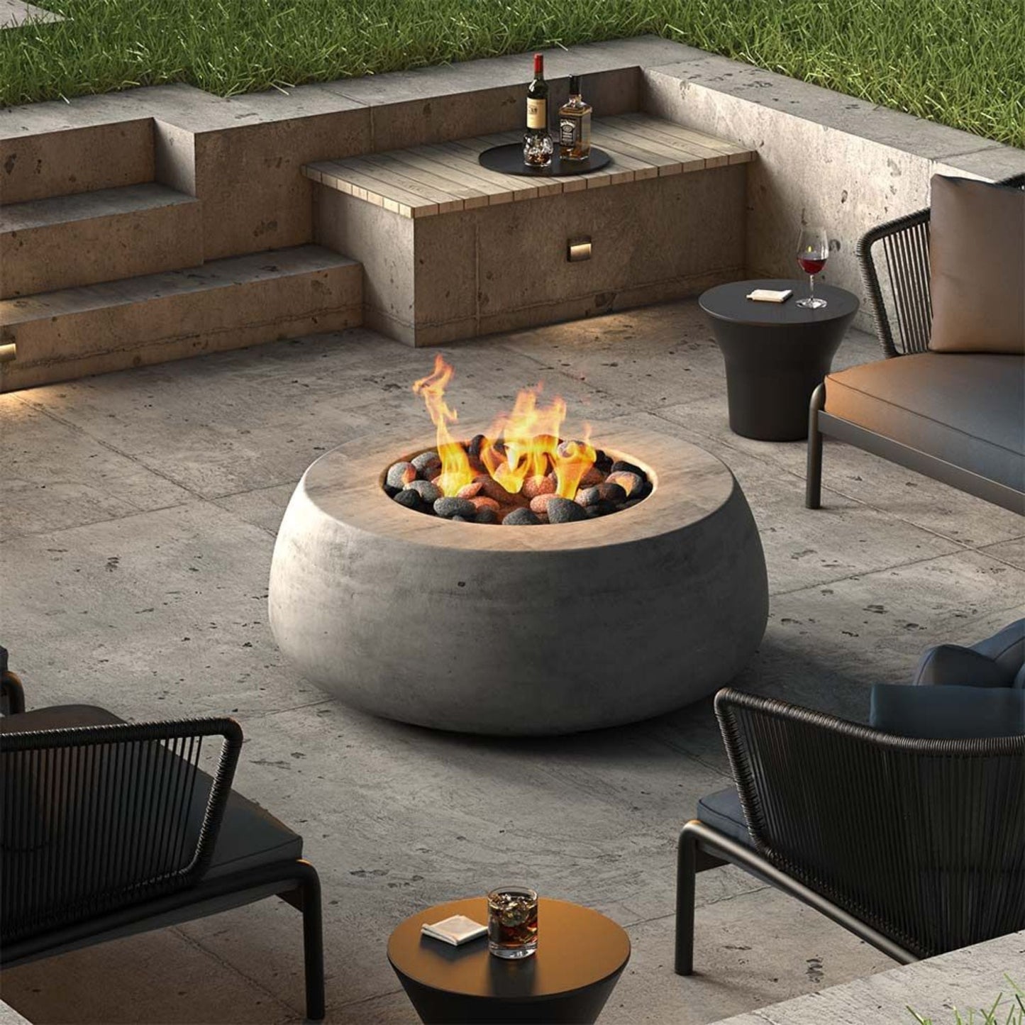 Prism Hardscapes Dune 42" Pewter Round Liquid Propane Concrete Fire Pit Bowl