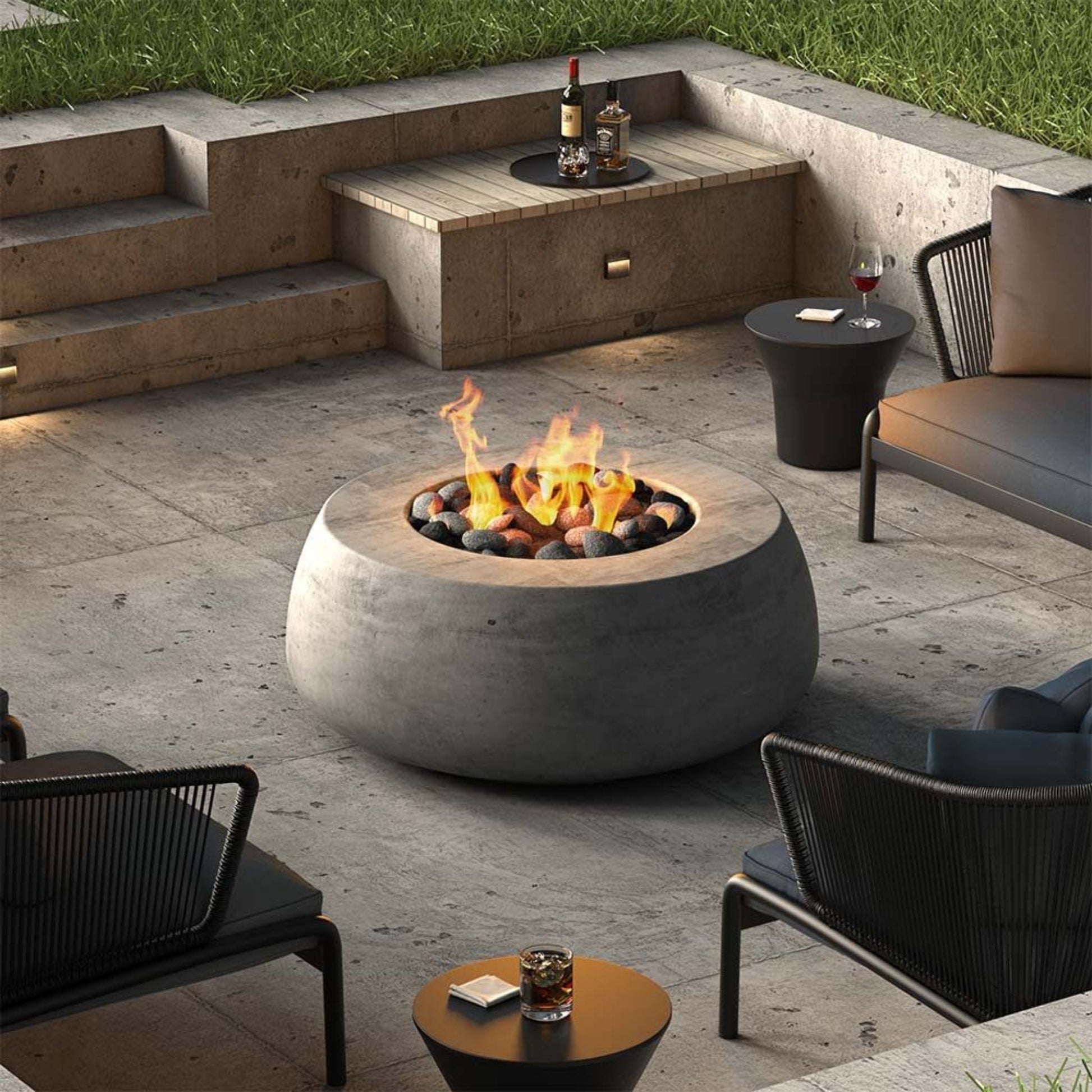Prism Hardscapes Dune 42" Ultra White Round Liquid Propane Concrete Fire Pit Bowl