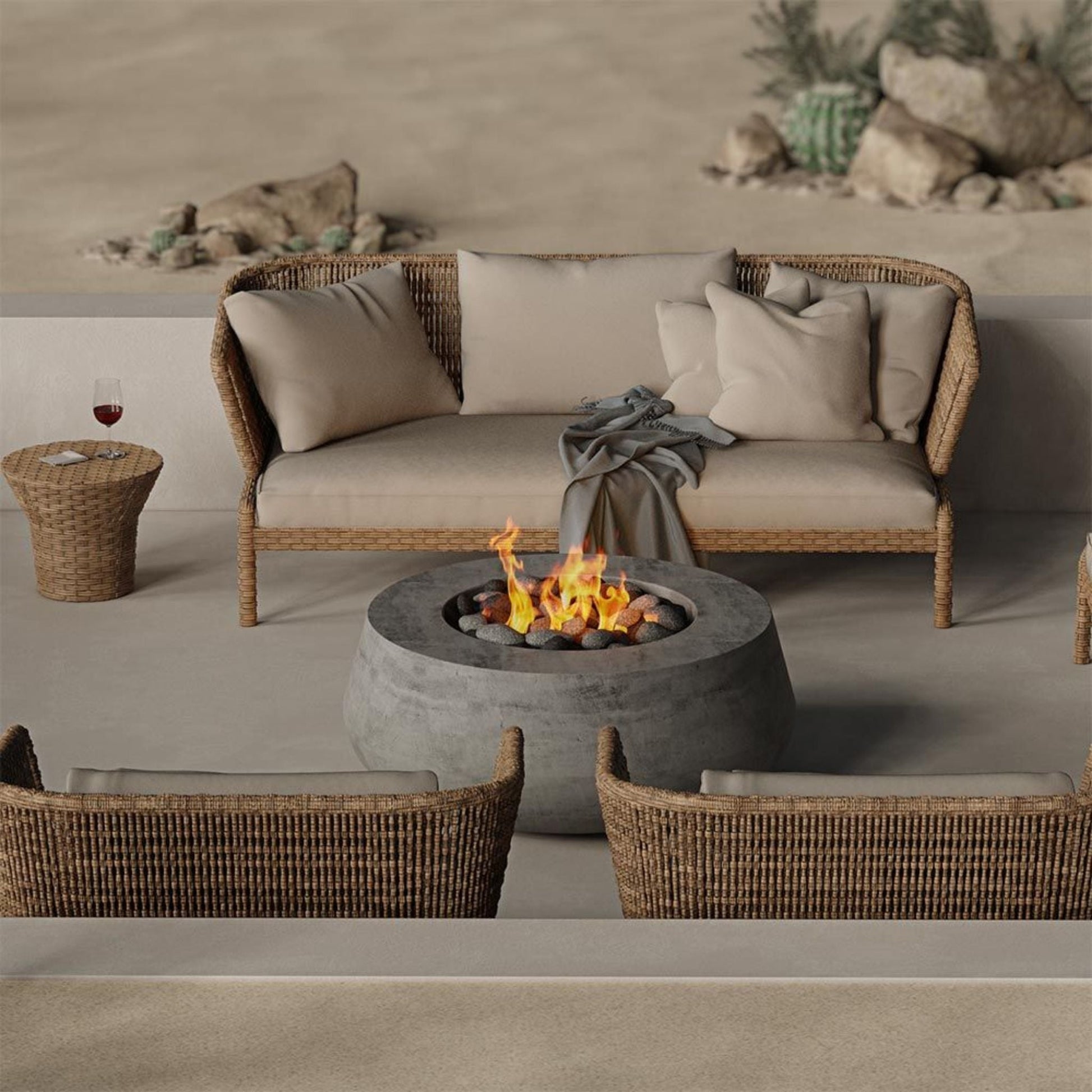Prism Hardscapes Dune 42" Pewter Round Natural Gas Concrete Fire Pit Bowl