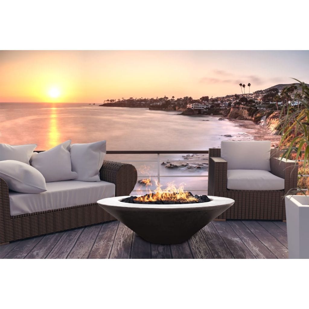 Prism Hardscapes Embarcadero 48" Ultra White Round Concrete Propane Gas Fire Pit Bowl