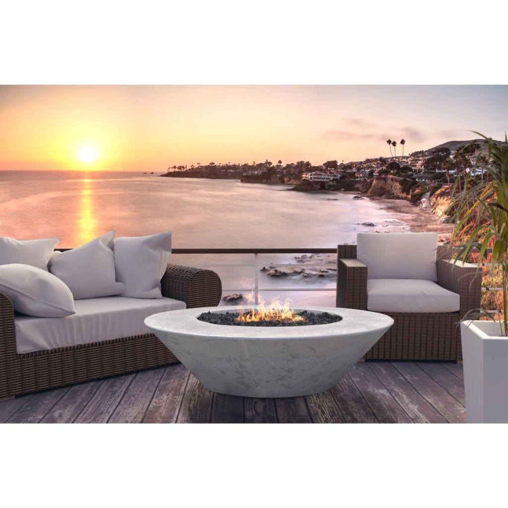 Prism Hardscapes Embarcadero 60 60" Ultra White Round Concrete Propane Gas Fire Pit Bowl