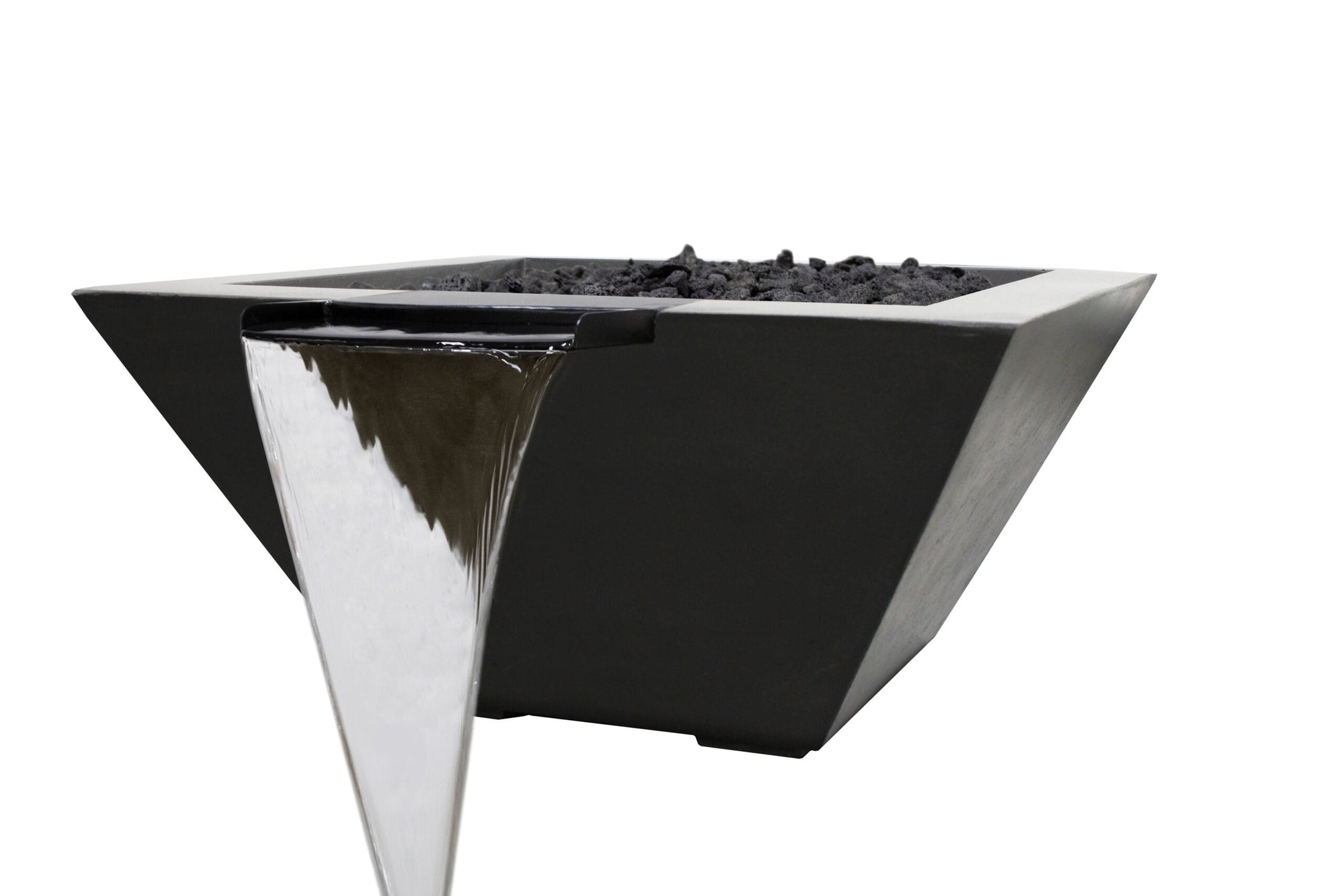 Prism Hardscapes Lombard Tall 32" Ebony Concrete Propane Gas Fire and Water Bowl With Match Lit Ignition