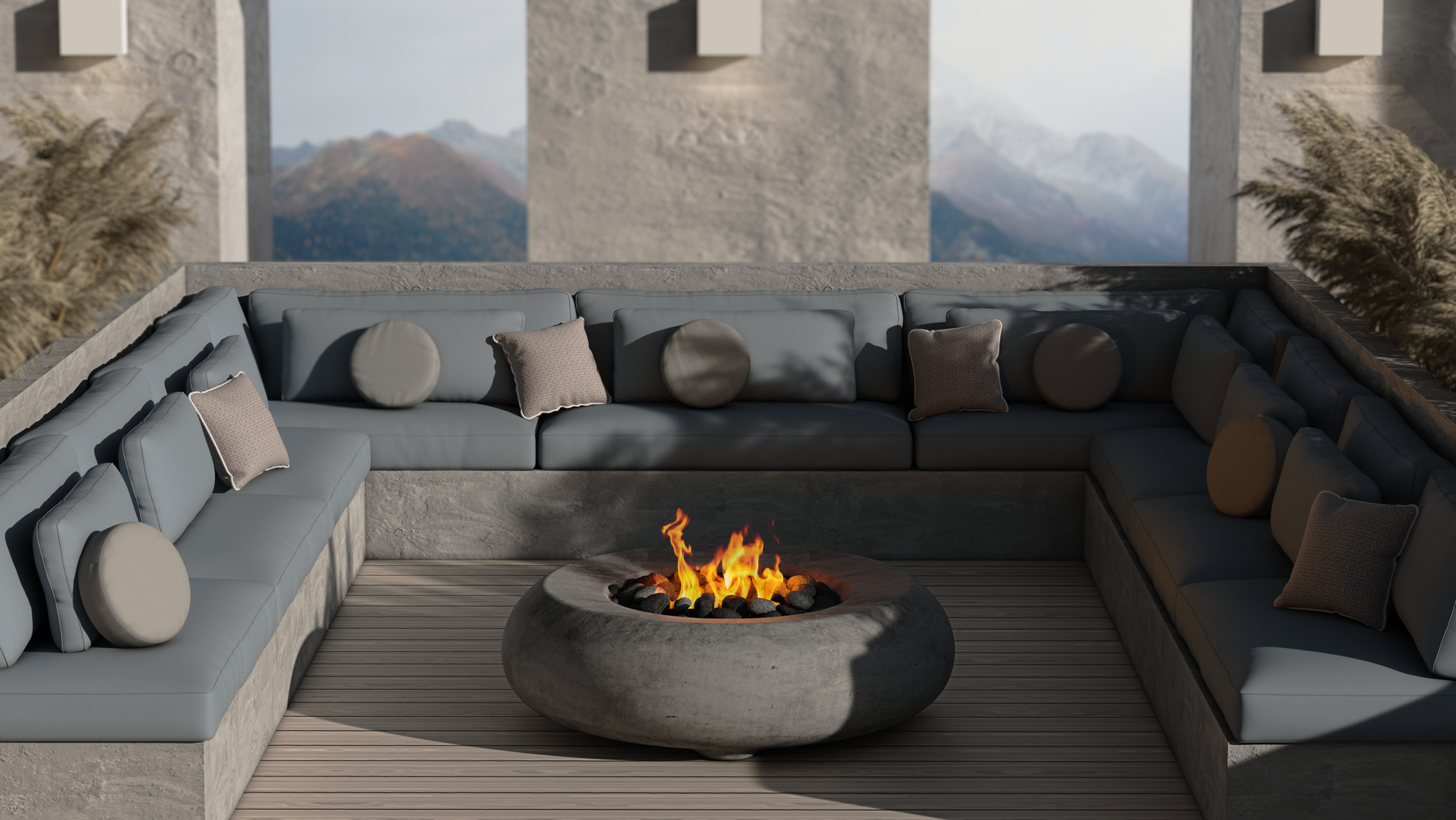 Prism Hardscapes Pietra 49" Pewter Modern Concrete Natural Gas Fire Bowl