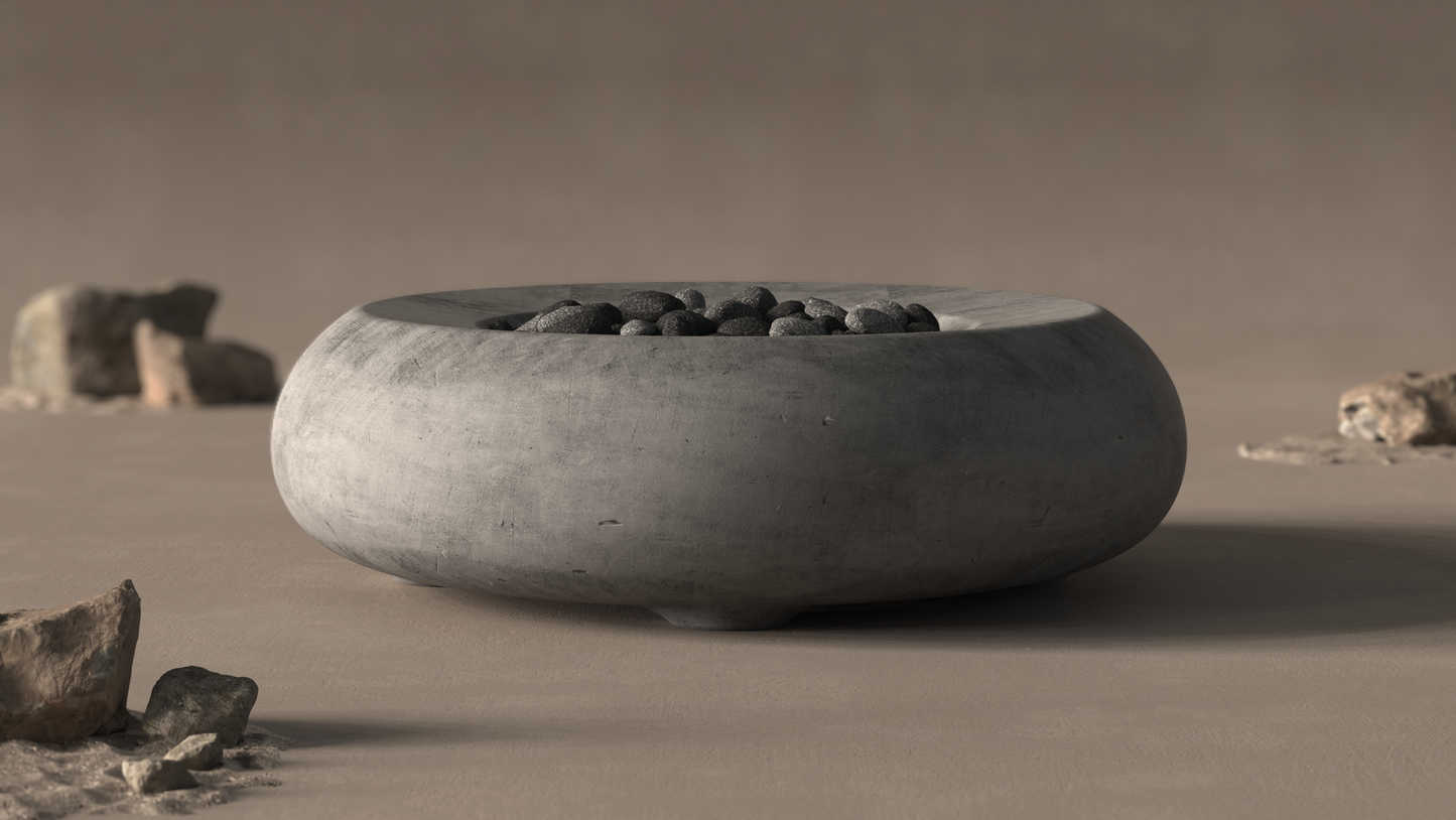 Prism Hardscapes Pietra 49" Ultra White Modern Concrete Natural Gas Fire Bowl