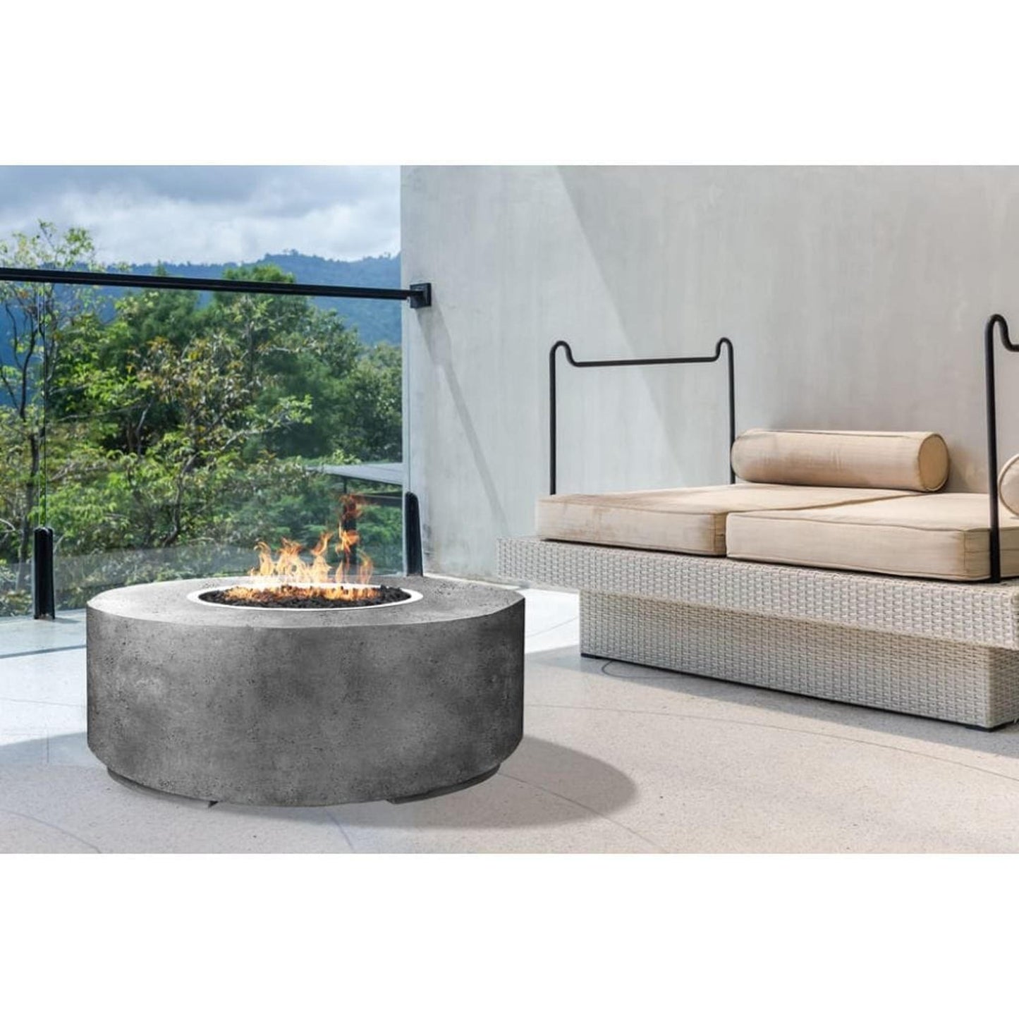 Prism Hardscapes Rotondo 48" Ebony Round Concrete Propane Gas Fire Pit Bowl