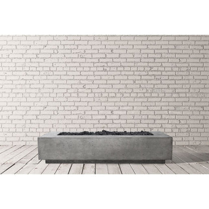 Prism Hardscapes Tavola 110 110" Natural Rectangular Concrete Natural Gas Fire Pit Table With Windguard