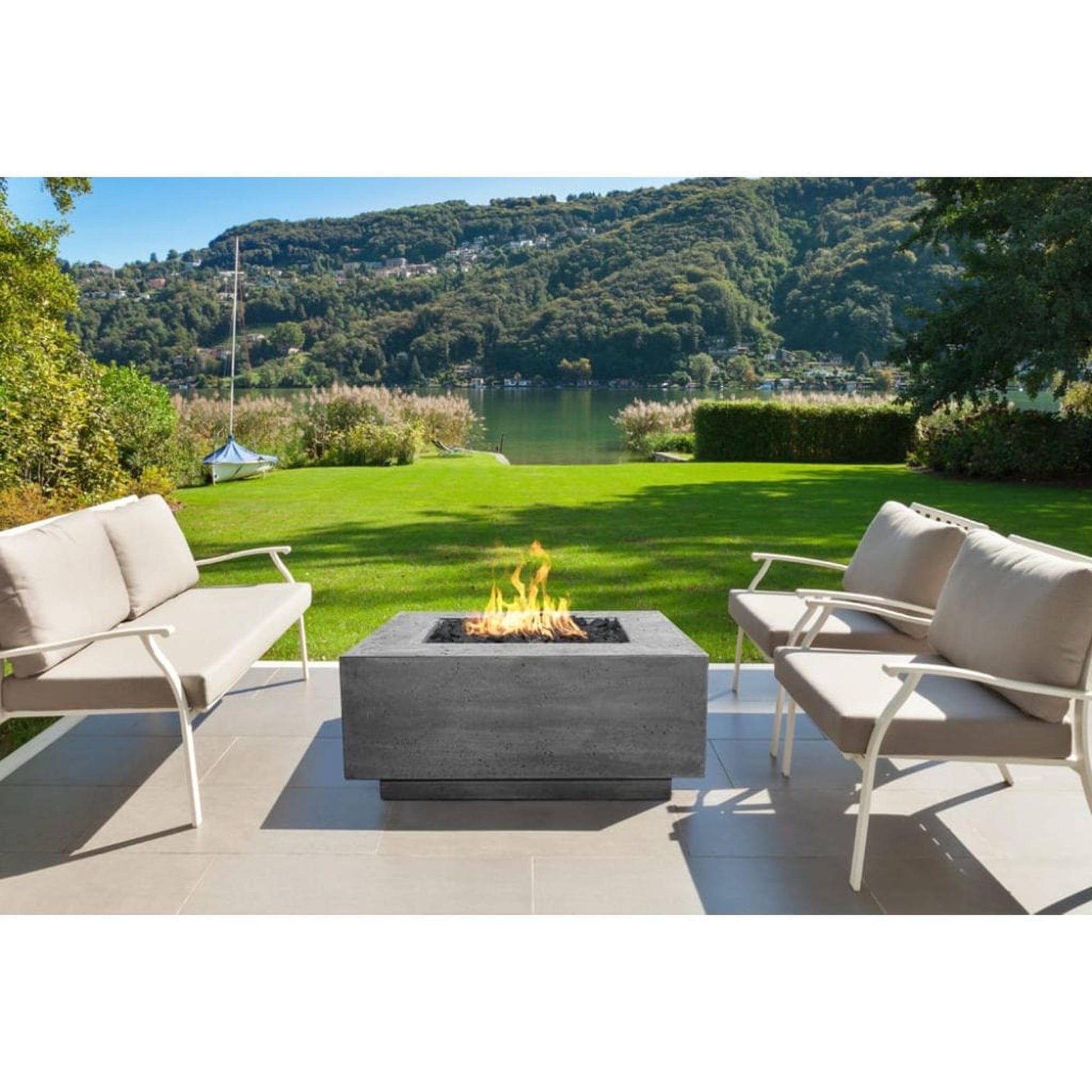 Prism Hardscapes Tavola 42 42" Ultra White Square Concrete Natural Gas Fire Pit Table