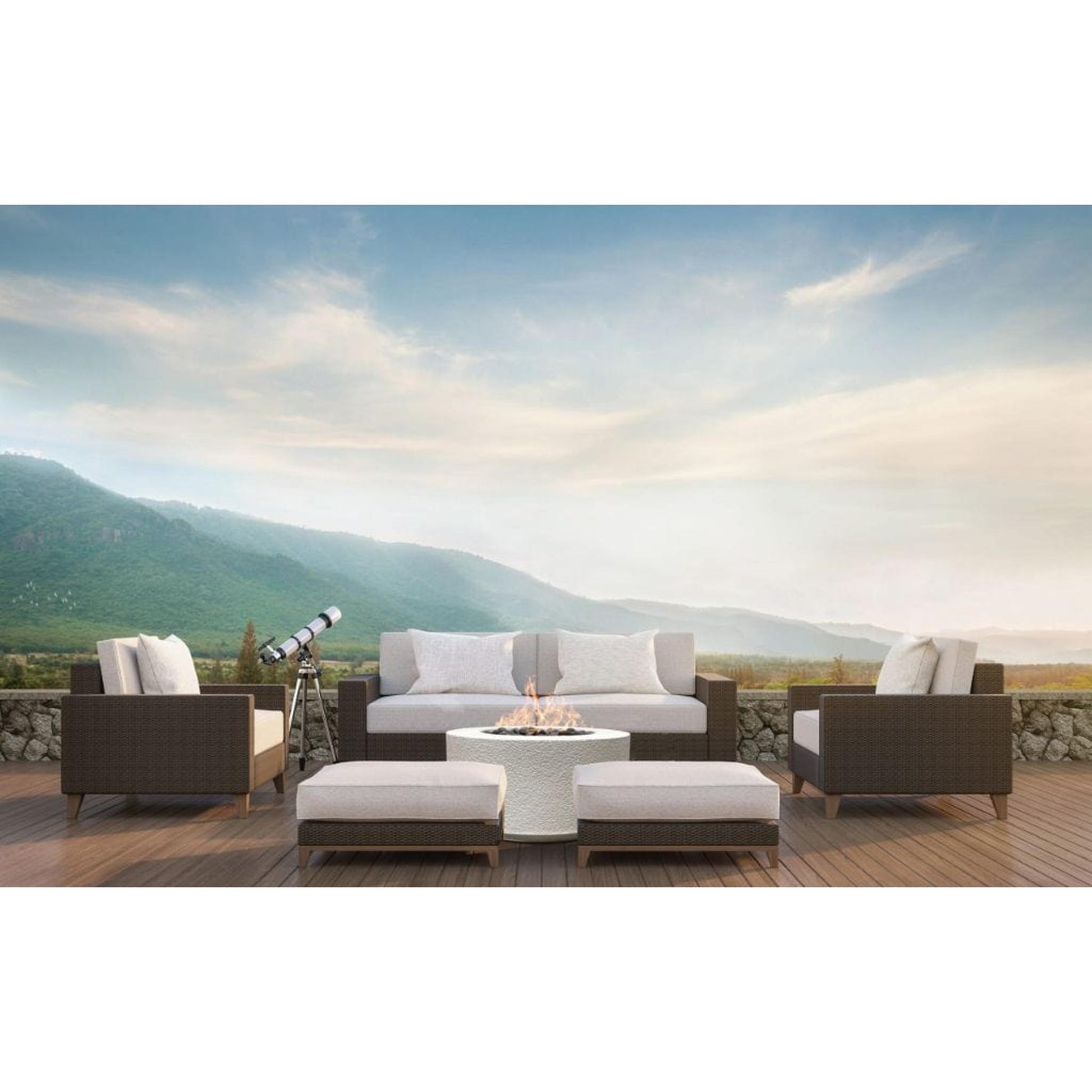 Prism Hardscapes Tuscany Cilindro 36" Coastal Round Glass Fiber Reinforced Cement Liquid Propane Fire Pit Bowl