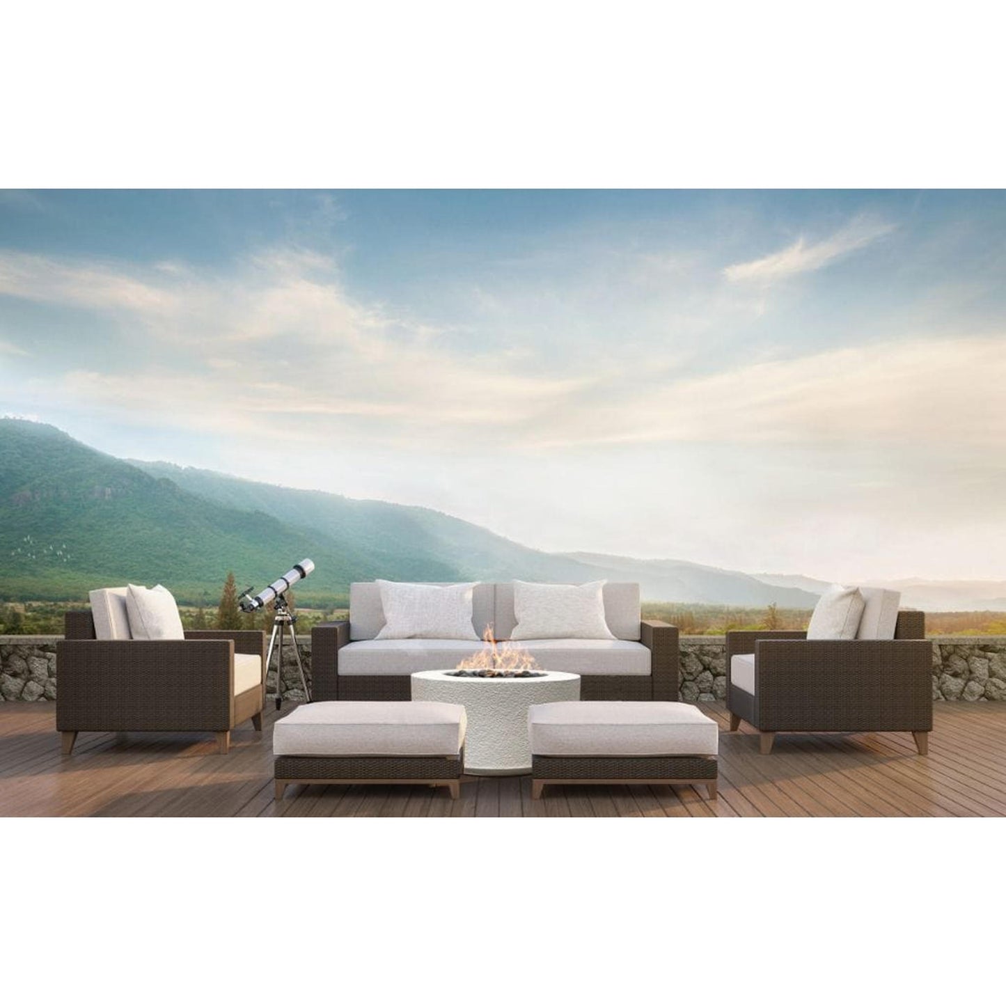 Prism Hardscapes Tuscany Cilindro 36" Ultra White Round Glass Fiber Reinforced Cement Liquid Propane Fire Pit Bowl
