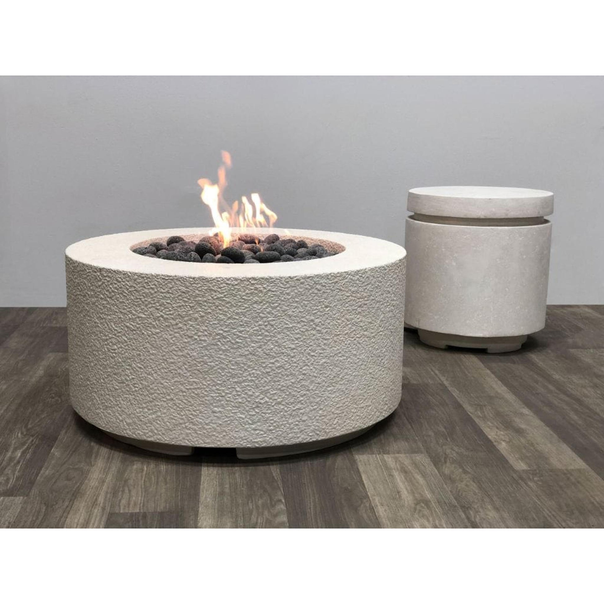 Prism Hardscapes Tuscany Cilindro 36" Ultra White Round Glass Fiber Reinforced Cement Liquid Propane Fire Pit Bowl