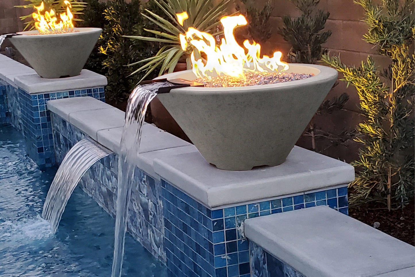 Prism Hardscapes Verona Small 33" Ebony Concrete Propane Gas Fire and Water Bowl With Match Lit Ignition