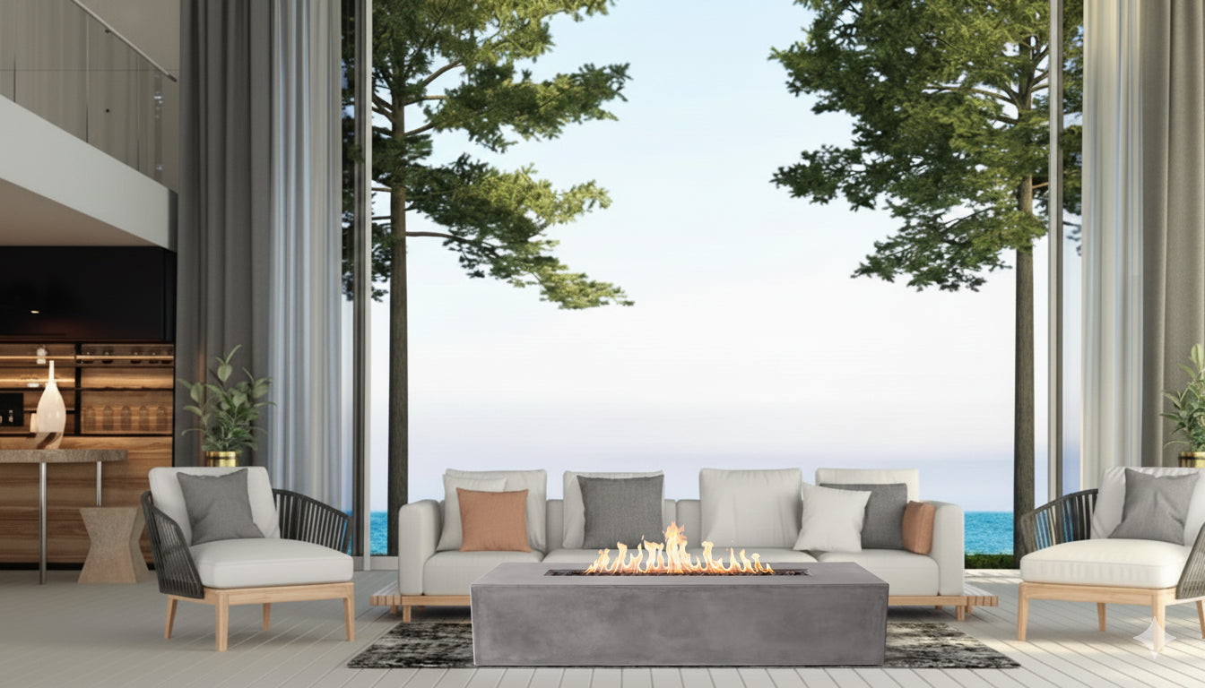 PyroMania Brut 72" x 30" Slate Grey Finish Liquid Propane Rectangle Fire Pit Table