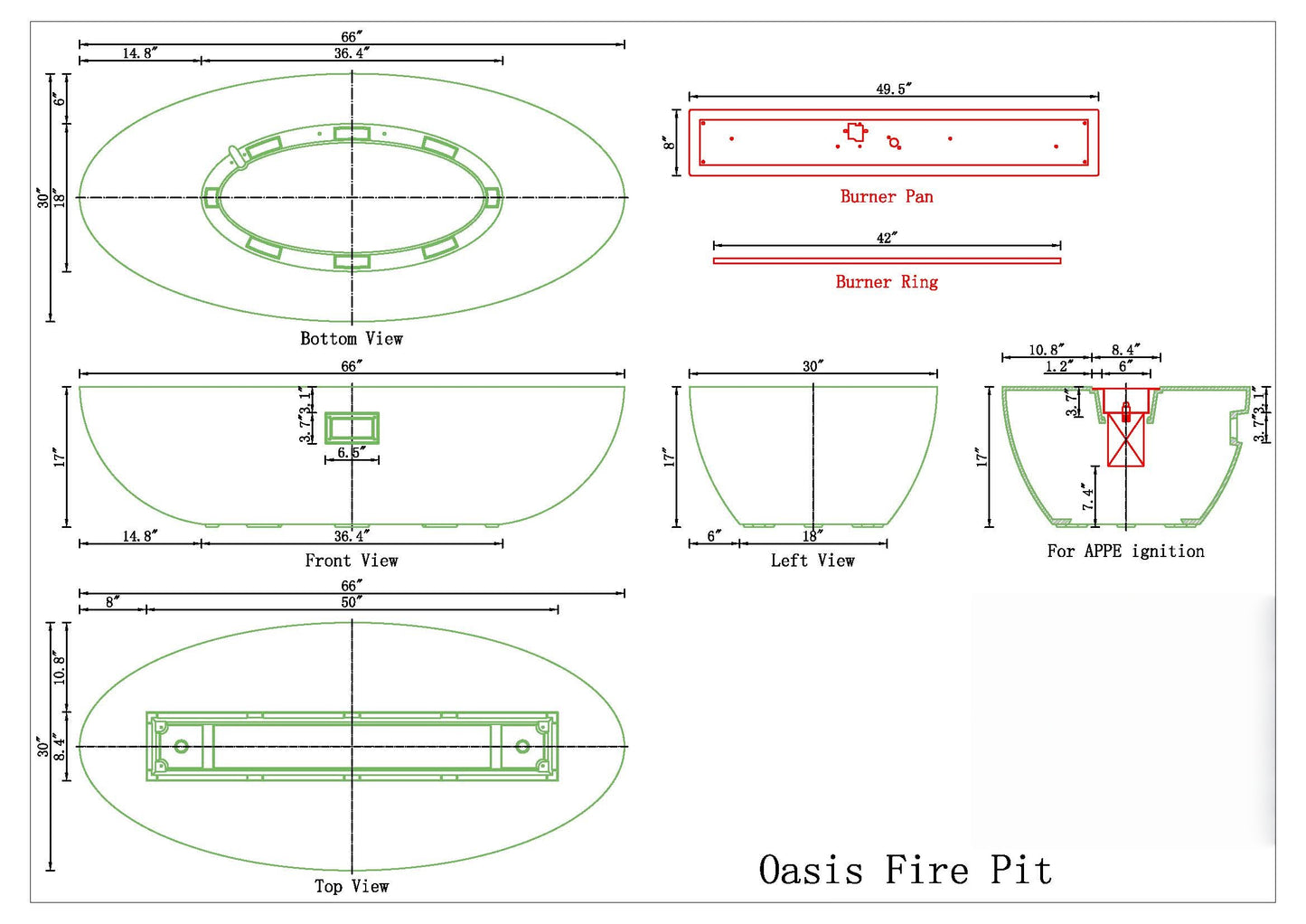 PyroMania Oasis 66" x 30" Slate Grey Finish Natural Gas Fire Pit Bowl