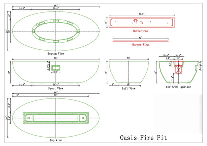 PyroMania Oasis 66" x 30" Slate Grey Finish Natural Gas Fire Pit Bowl