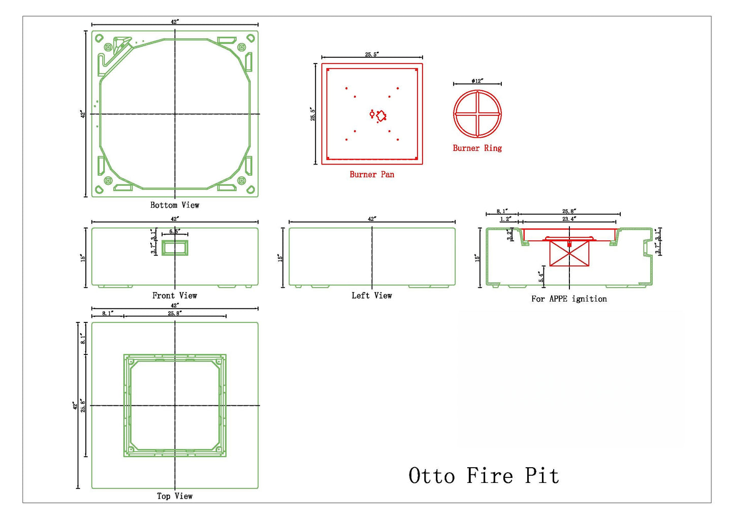 PyroMania Otto 42" x 42" Charcoal Finish Liquid Propane Square Fire Pit Table