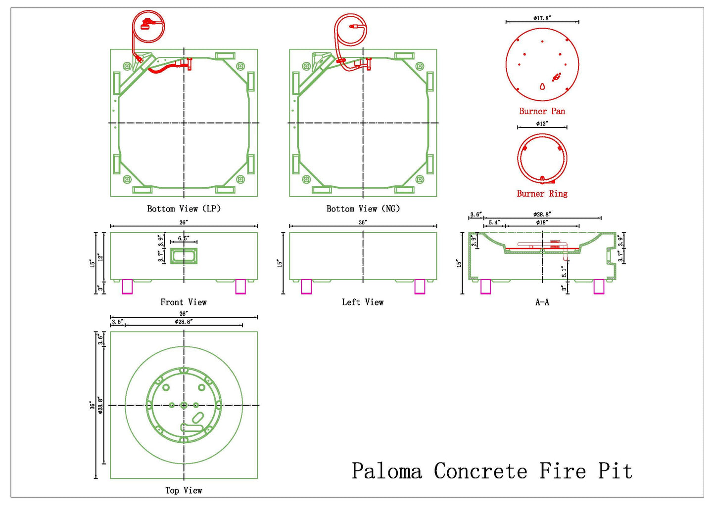 PyroMania Paloma 36" x 36" Slate Gray Finish Natural Gas Outdoor Square Fire Table