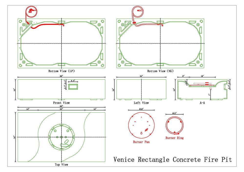 PyroMania Venice 60" x 34" Charcoal Finish Liquid Propane Outdoor Rectangle Fire Pit Table