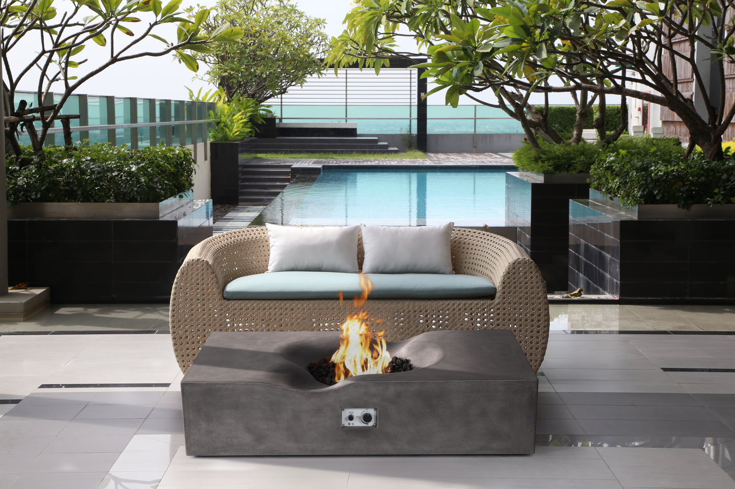 PyroMania Venice 60" x 34" Charcoal Finish Natural Gas Outdoor Rectangle Fire Pit Table